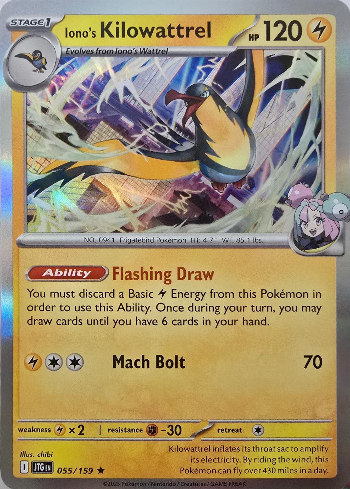 Journey Together Iono's Kilowattrel [Holo] Pokémon card
